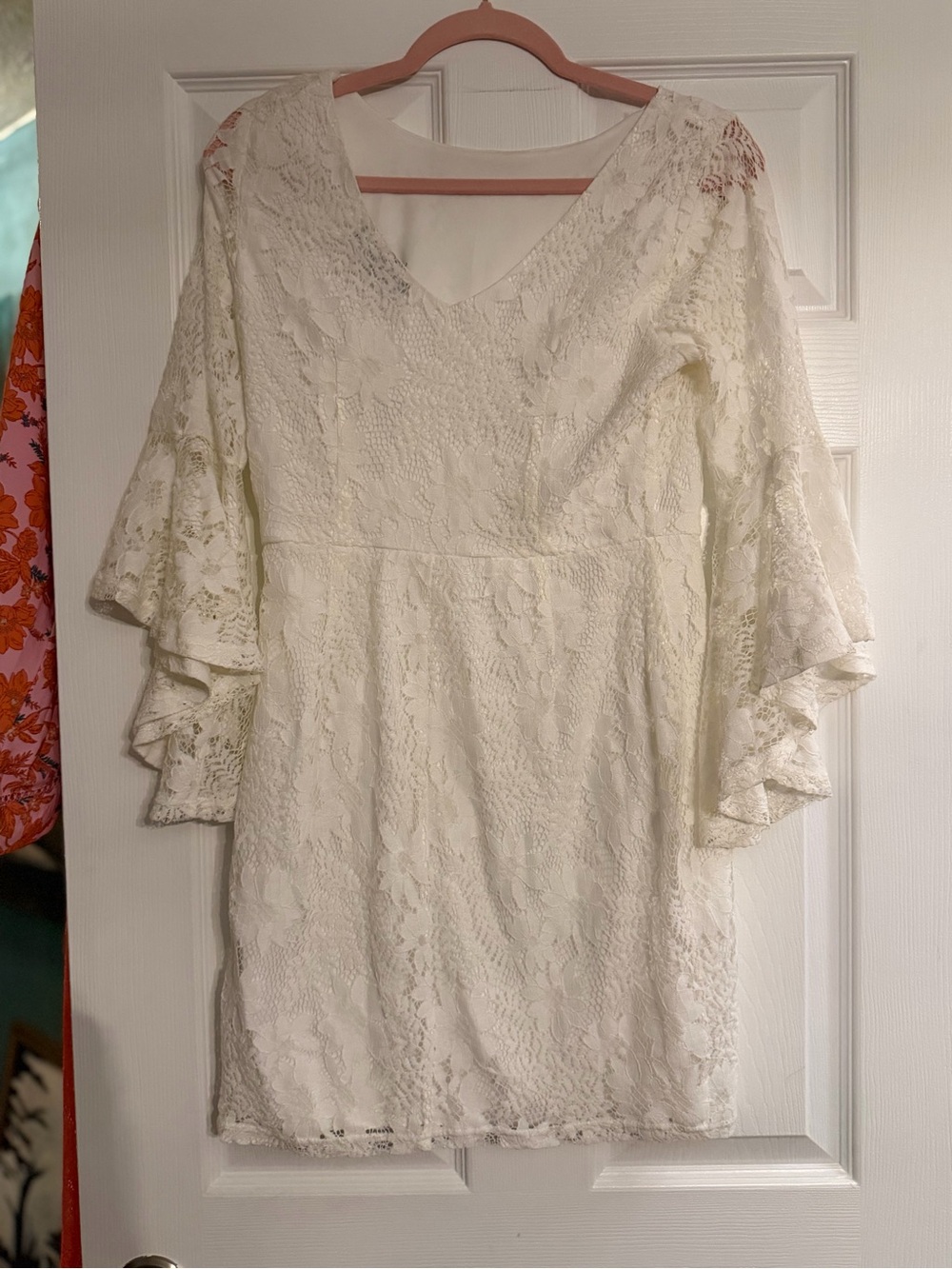 Lulu's Ivory Lace Bell-Sleeve Shift Dress - Picture 3 of 4